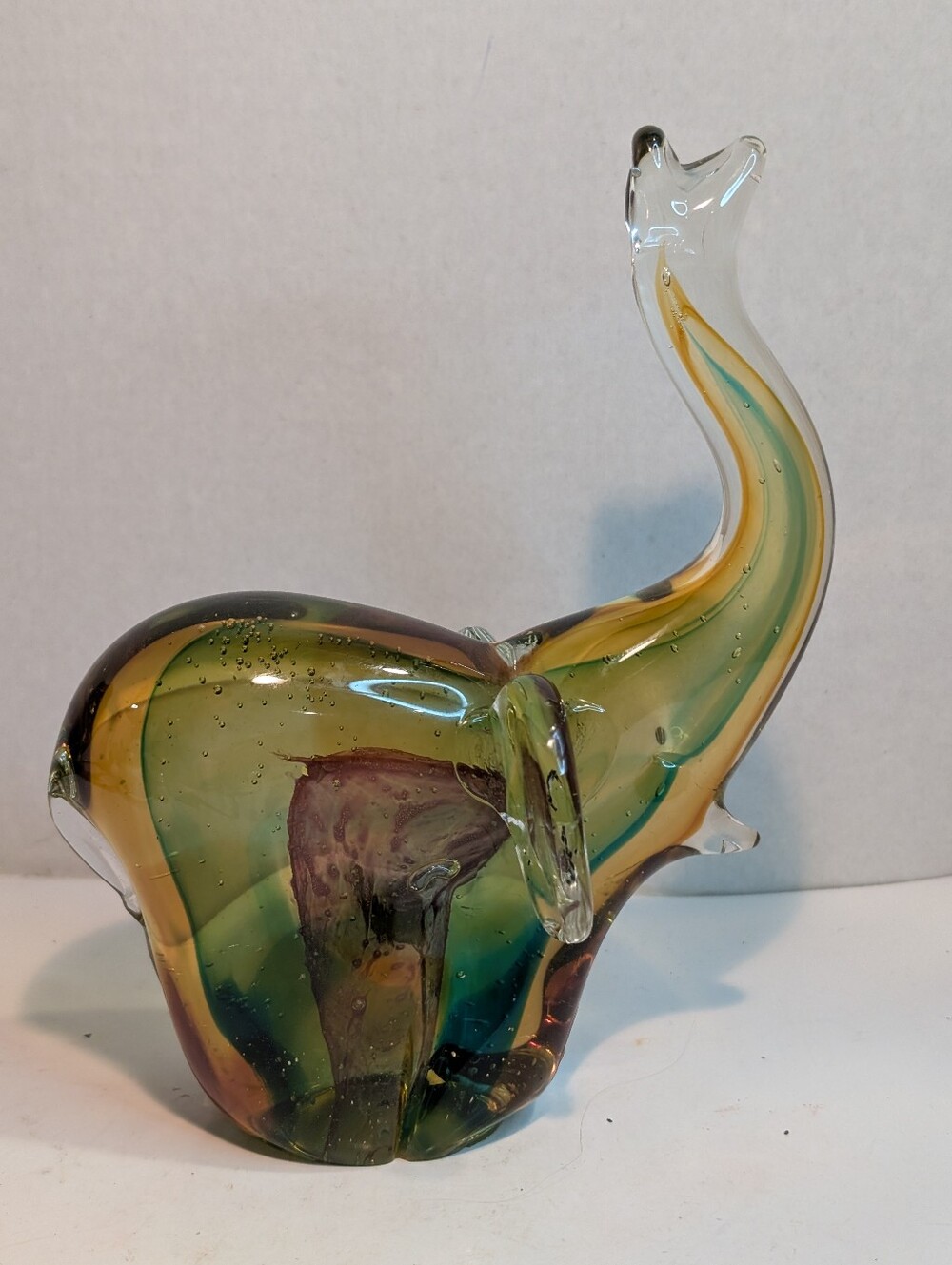 Art Glass Hand Blown Multicolor Lucky Trunk Up Elephant Statue Figurine